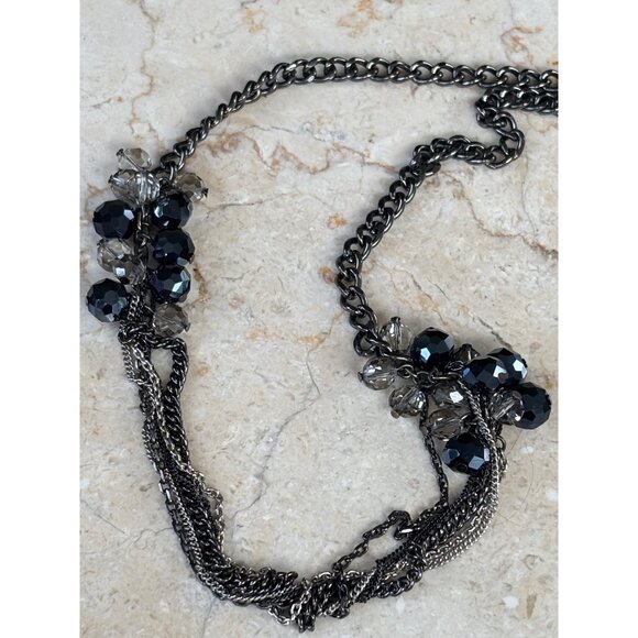Kenneth Cole Layered Gunmetal Chain Necklace With Black & Clear Faceted Beads & - Picture 5 of 11